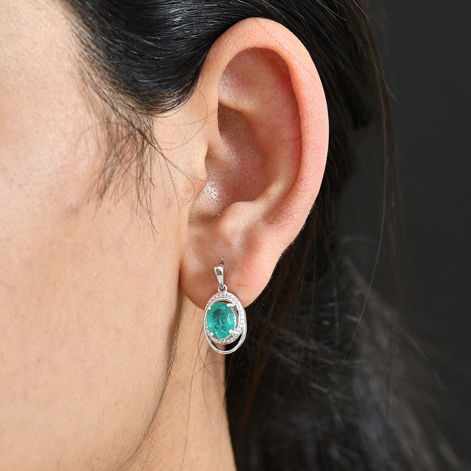 D'Joy, Emeraldine Triplet Quartz  Dangling Earring in Platinum Overlay Sterling Silver 3.35 ct  3.352  Ct.