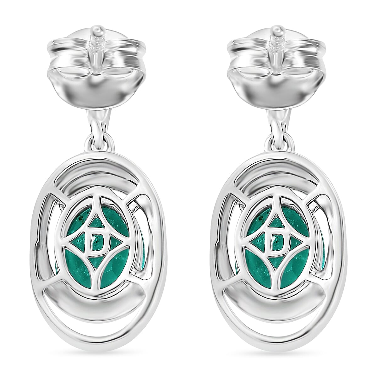 D'Joy, Emeraldine Triplet Quartz  Dangling Earring in Platinum Overlay Sterling Silver 3.35 ct  3.352  Ct.