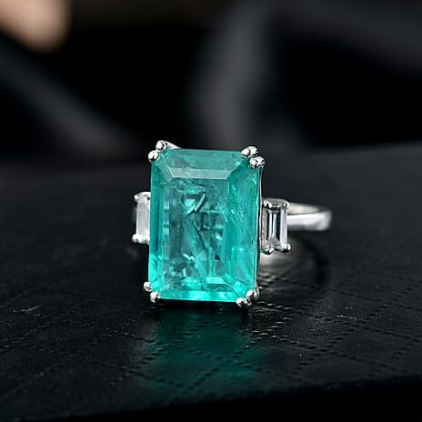 D'Joy Emeraldine Triplet Quartz & White Topaz Ring in Platinum Overlay Sterling Silver 8.32 Ct.