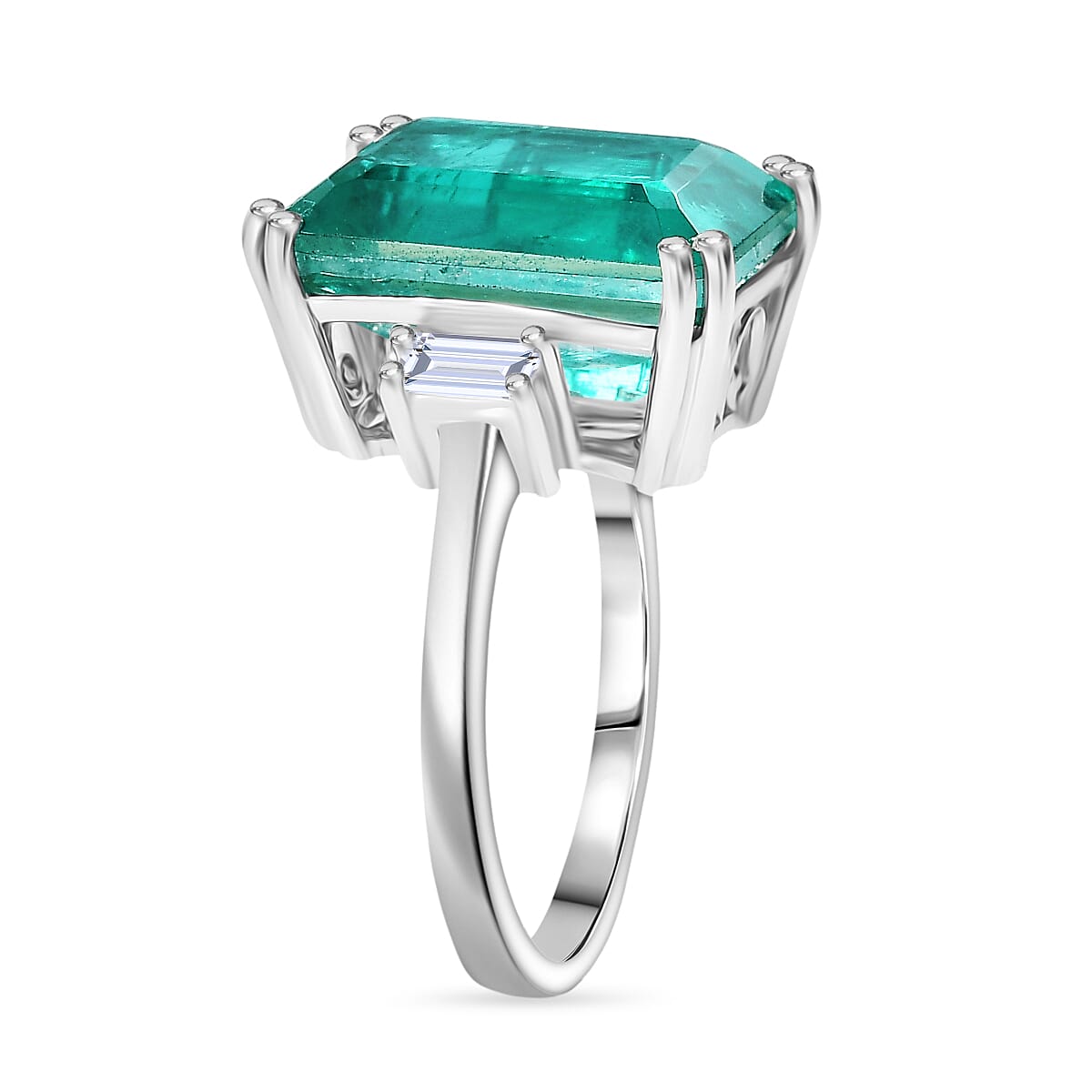 D'Joy, Emeraldine Triplet Quartz , White Topaz Main Stone With Side Stone Ring in Platinum Overlay Sterling Silver 8.33 ct  8.325  Ct.