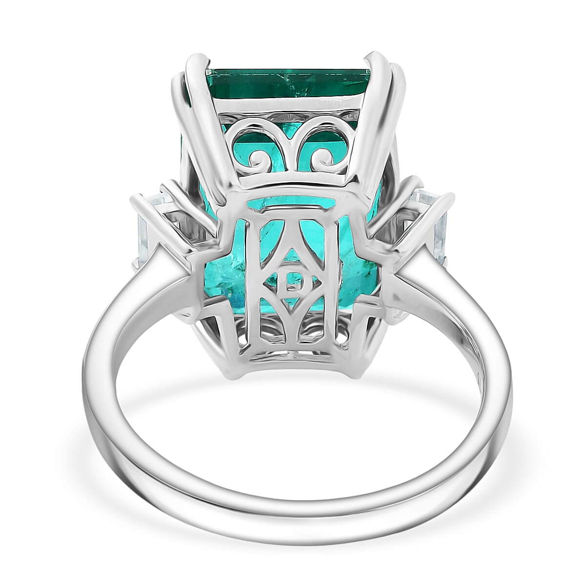 D'Joy, Emeraldine Triplet Quartz , White Topaz Main Stone With Side Stone Ring in Platinum Overlay Sterling Silver 8.33 ct  8.325  Ct.