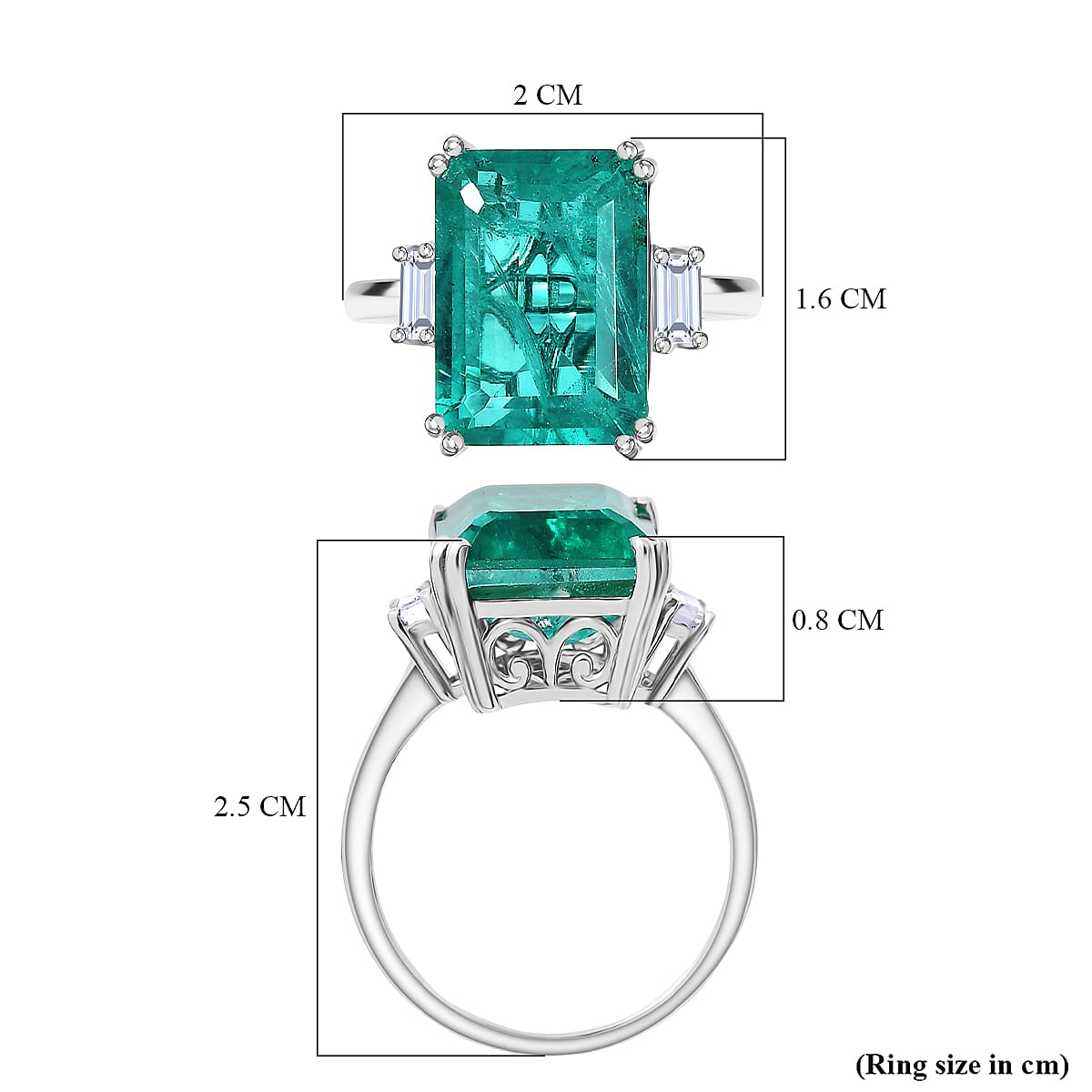 D'Joy, Emeraldine Triplet Quartz , White Topaz Main Stone With Side Stone Ring in Platinum Overlay Sterling Silver 8.33 ct  8.325  Ct.