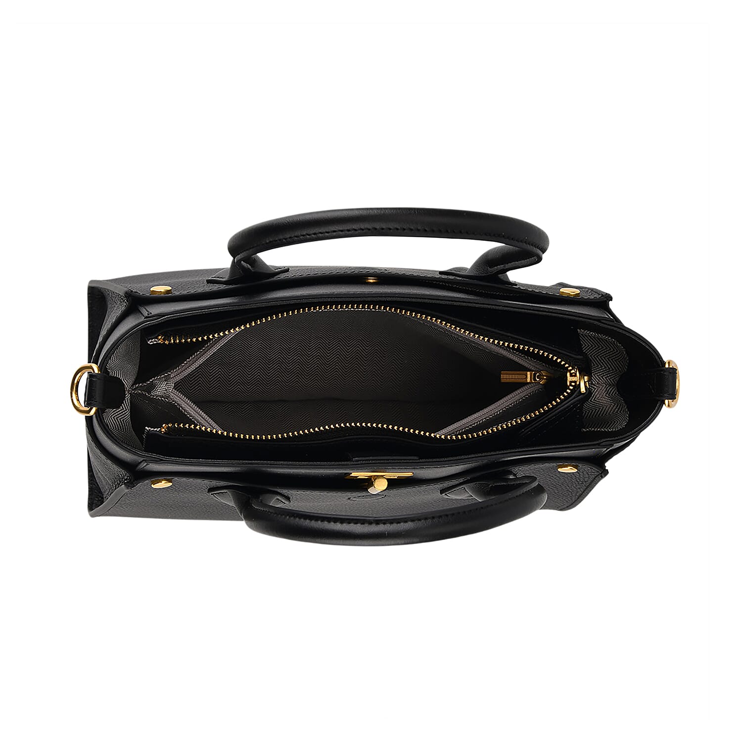 DOD- La Marey Signature Genuine Leather Structured Handbag with Crossbody Strap - Black