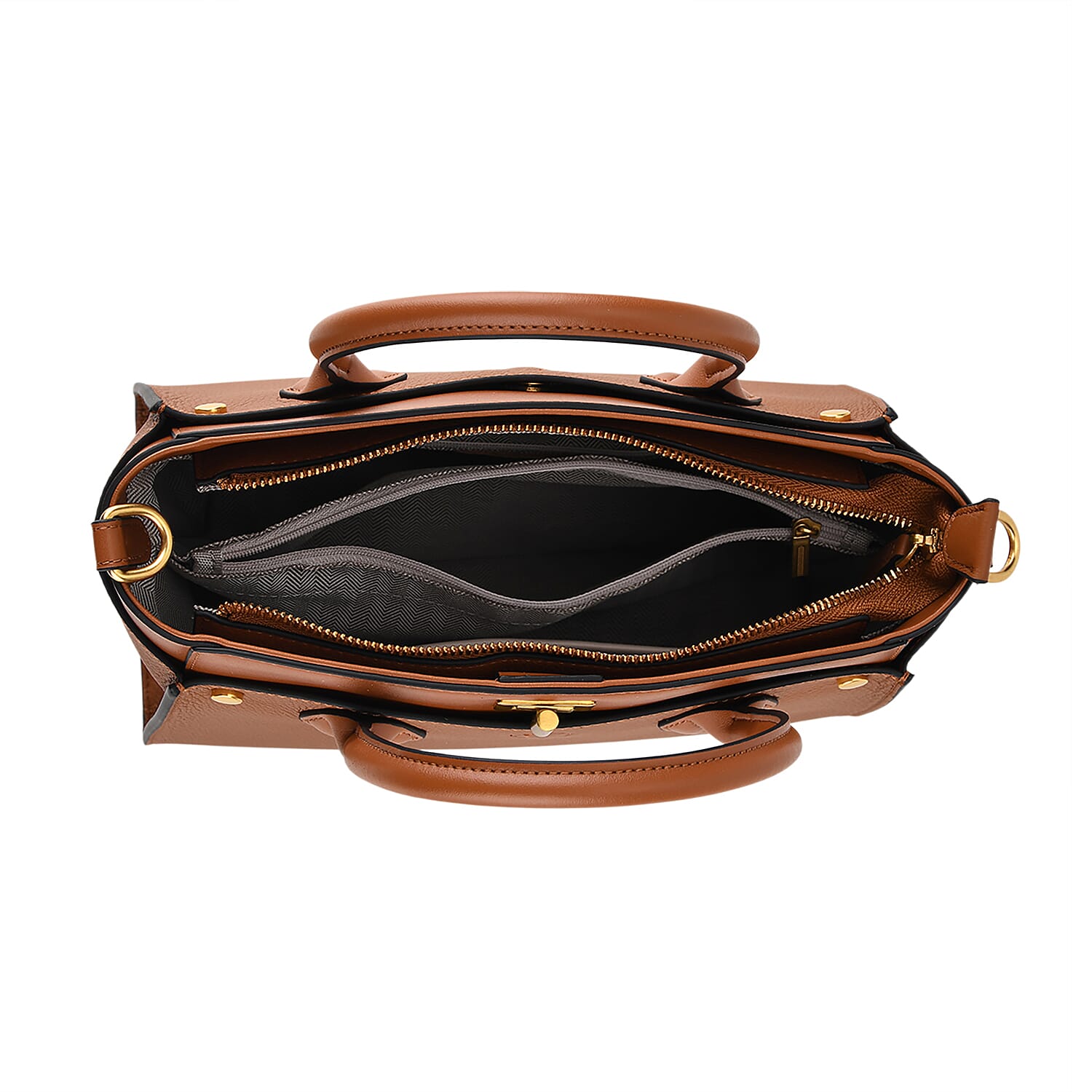 La Marey Signature Genuine Leather Structured Handbag with Crossbody Strap - Tan