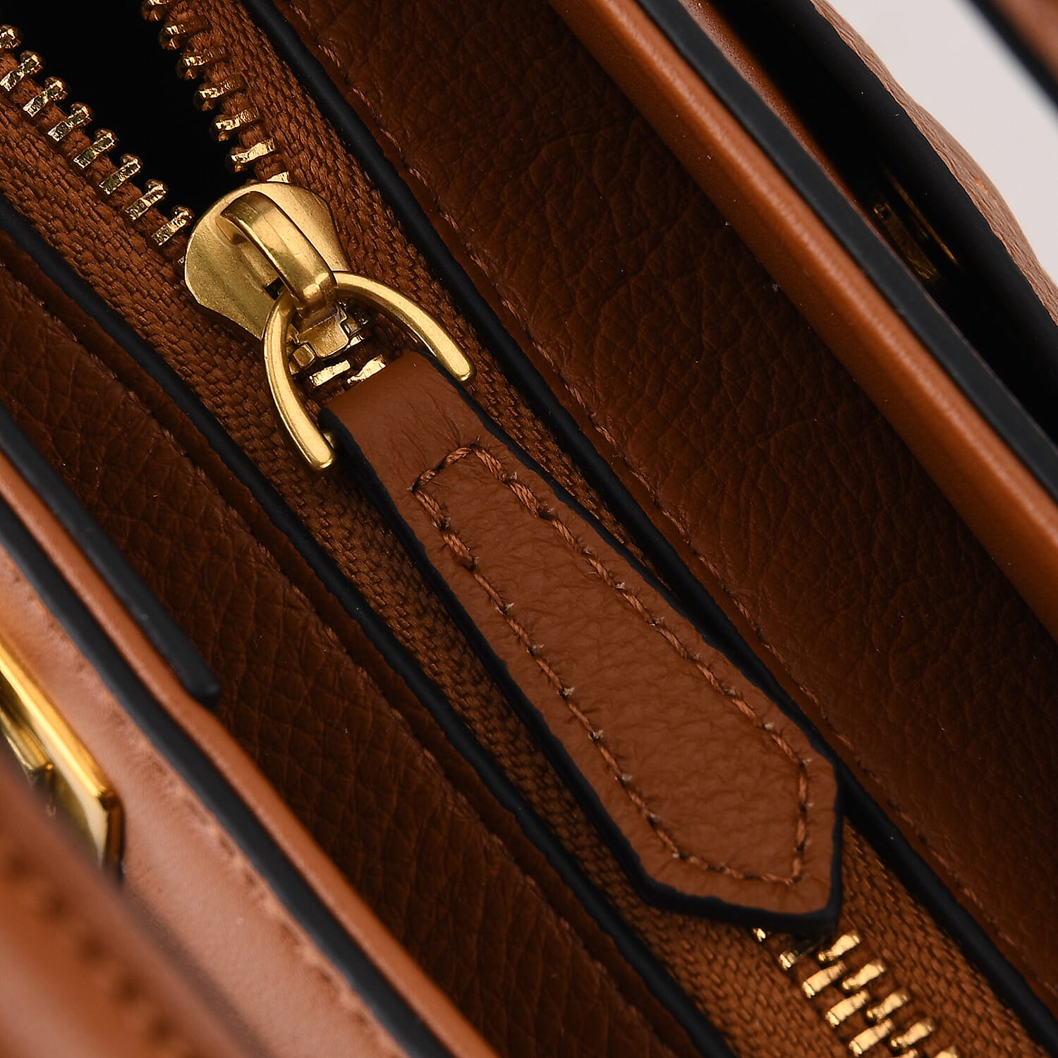 La Marey Signature Genuine Leather Structured Handbag with Crossbody Strap - Tan