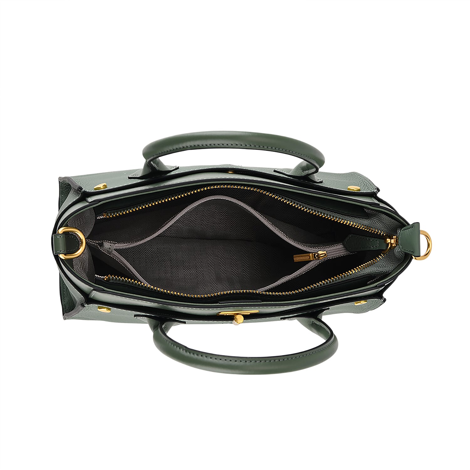 La Marey Signature Genuine Leather Structured Handbag with Crossbody Strap - Green