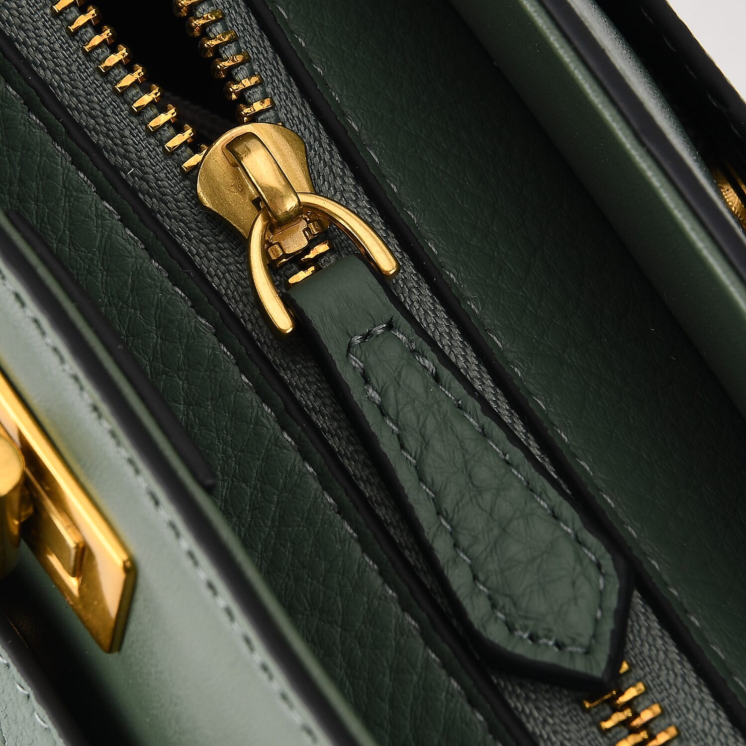 La Marey Signature Genuine Leather Structured Handbag with Crossbody Strap - Green