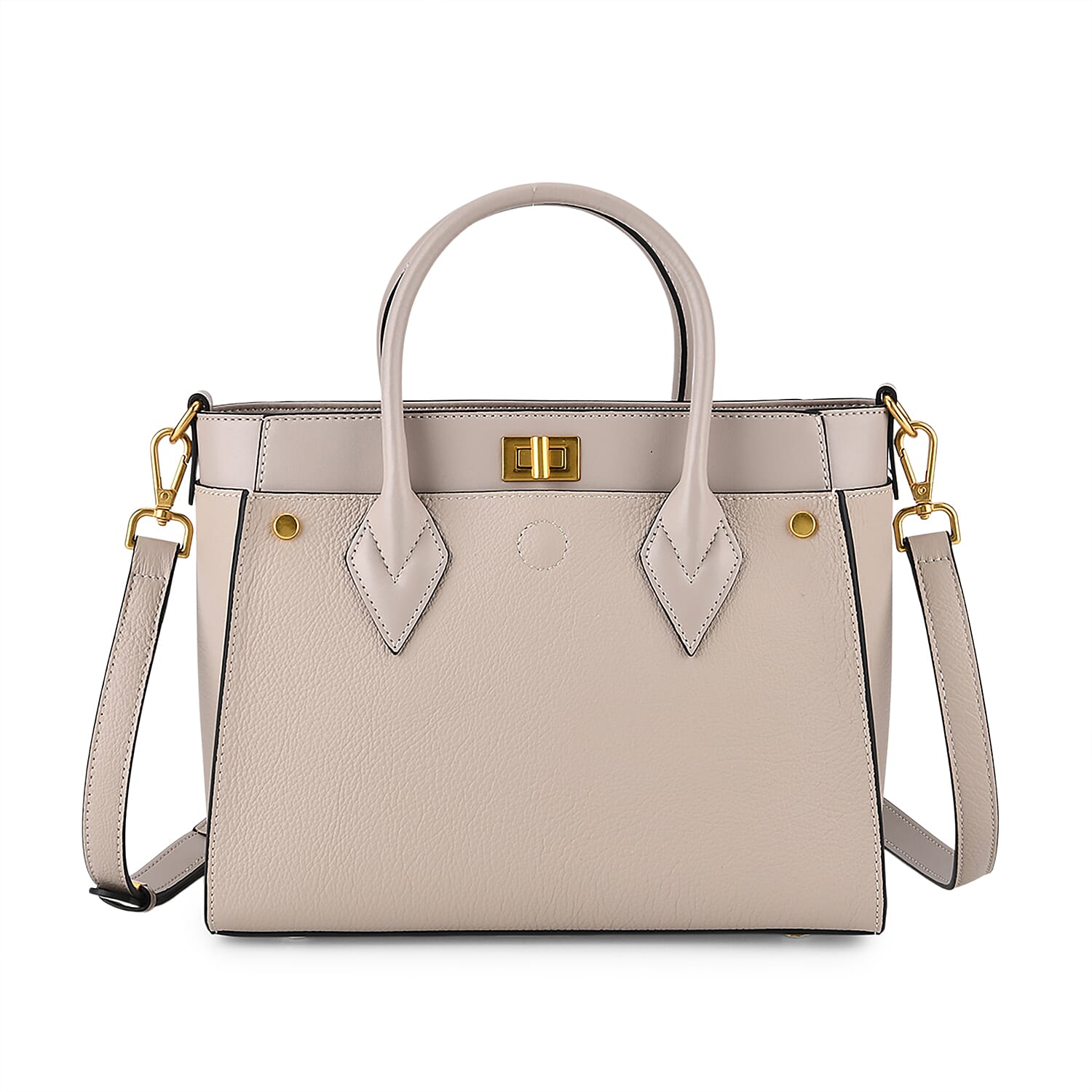 La Marey Signature Genuine Leather Structured Handbag with Crossbody Strap - Light Grey