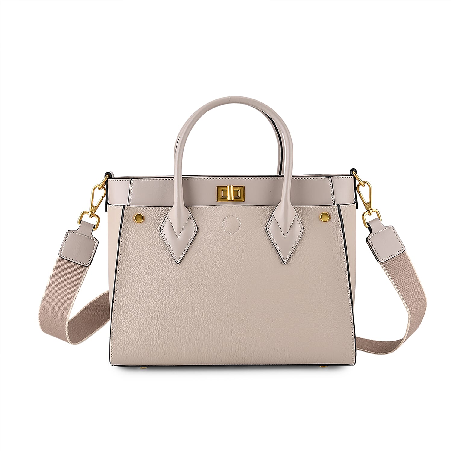 La Marey Signature Genuine Leather Structured Handbag with Crossbody Strap - Light Grey