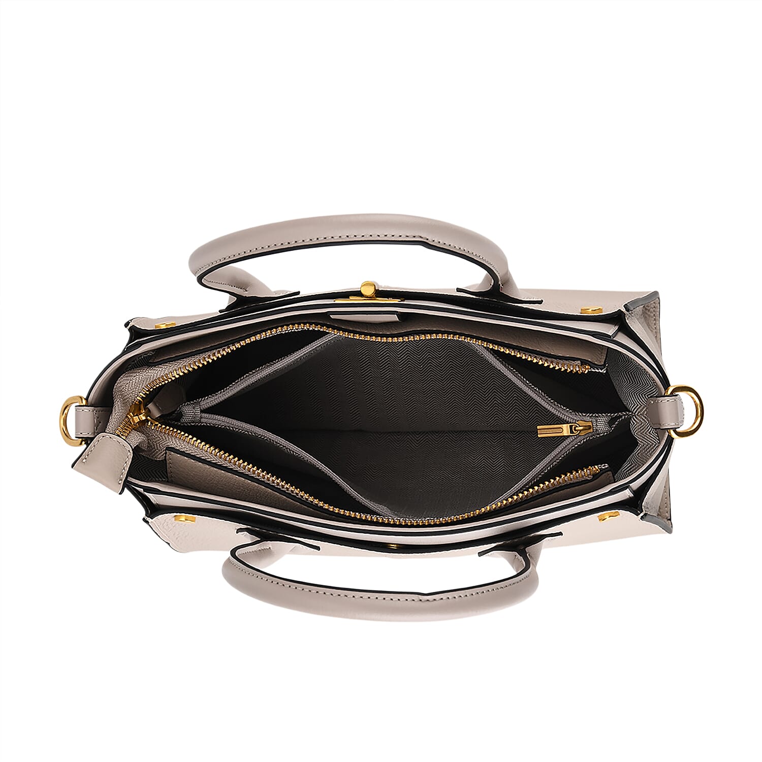La Marey Signature Genuine Leather Structured Handbag with Crossbody Strap - Light Grey