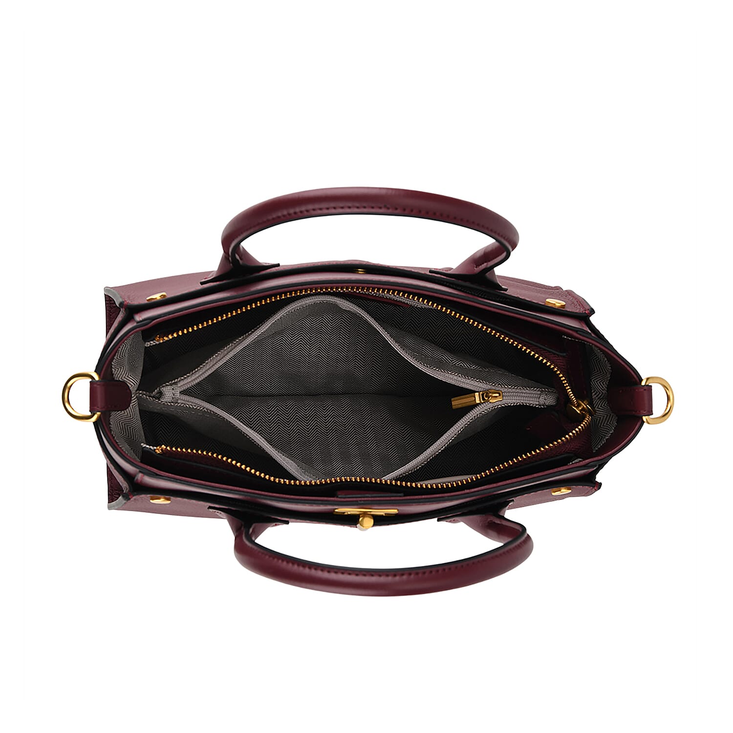 La Marey Signature Genuine Leather Structured Handbag with Crossbody Strap - Burgundy