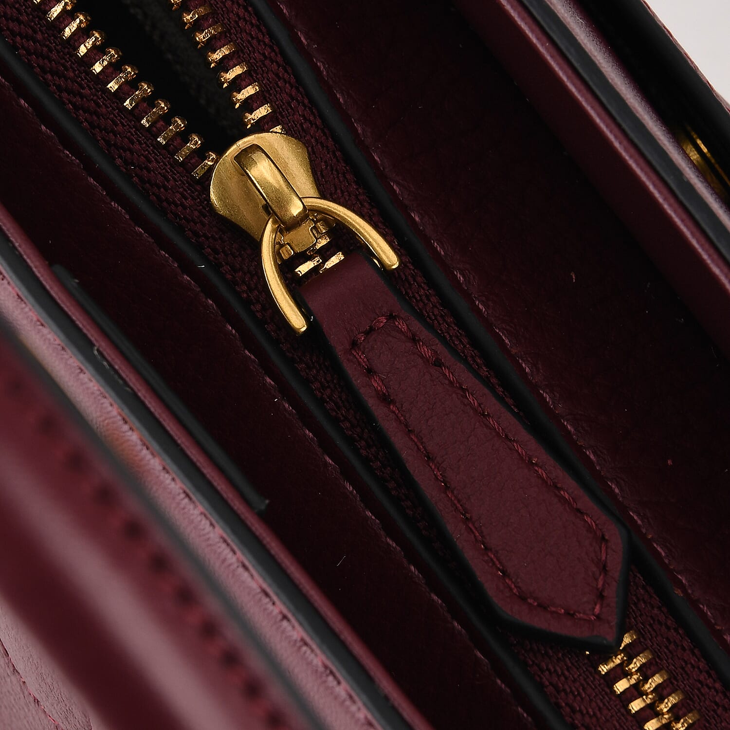 La Marey Signature Genuine Leather Structured Handbag with Crossbody Strap - Burgundy