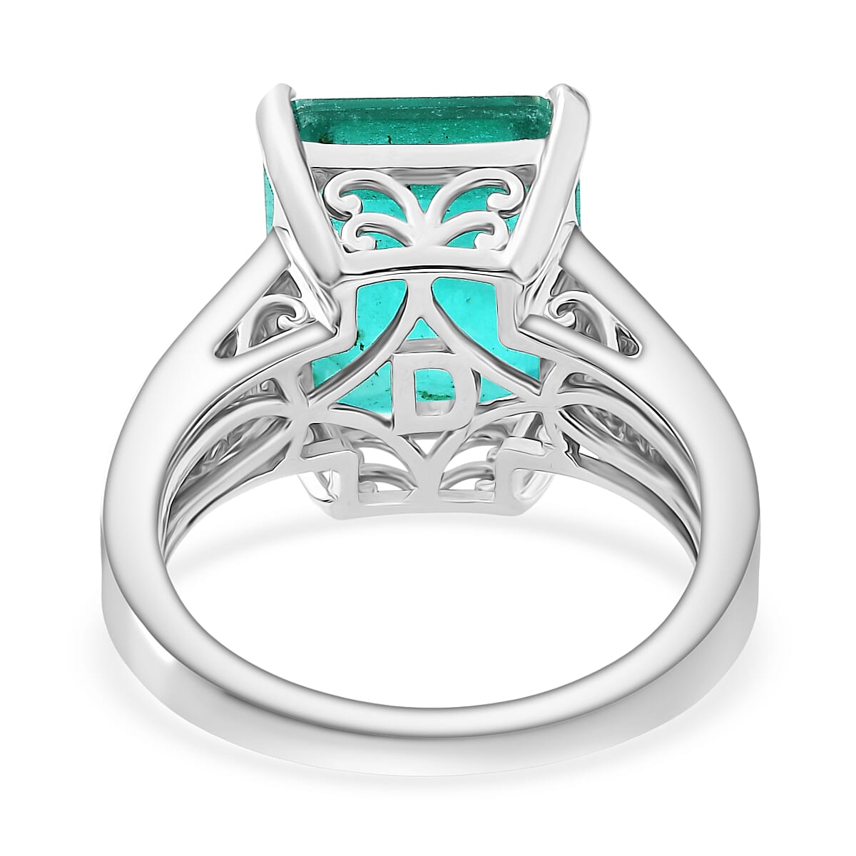 D'Joy, Emeraldine Triplet Quartz  Main Stone With Side Stone Ring in Platinum Overlay Sterling Silver 6.58 ct  6.582  Ct.