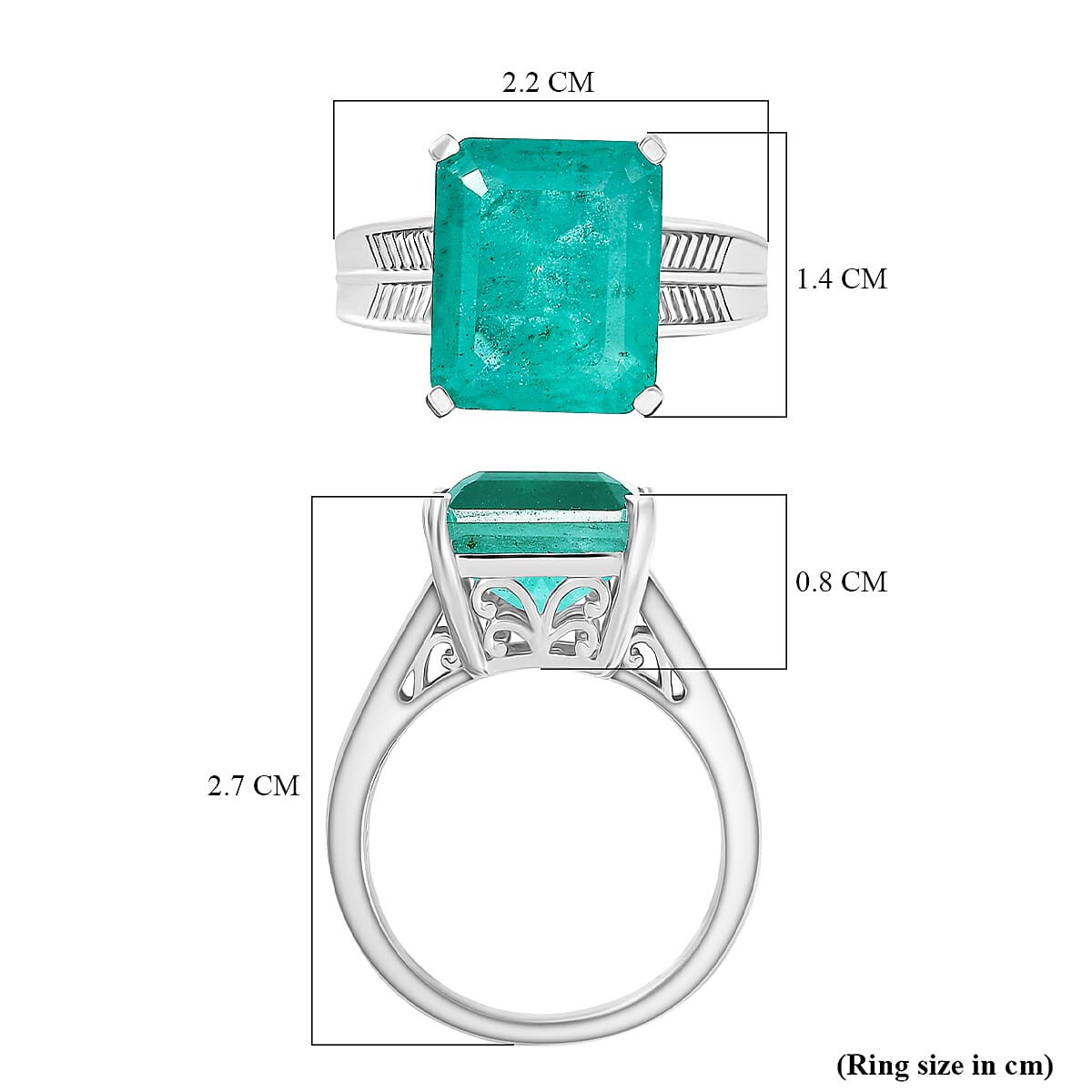 D'Joy, Emeraldine Triplet Quartz  Main Stone With Side Stone Ring in Platinum Overlay Sterling Silver 6.58 ct  6.582  Ct.