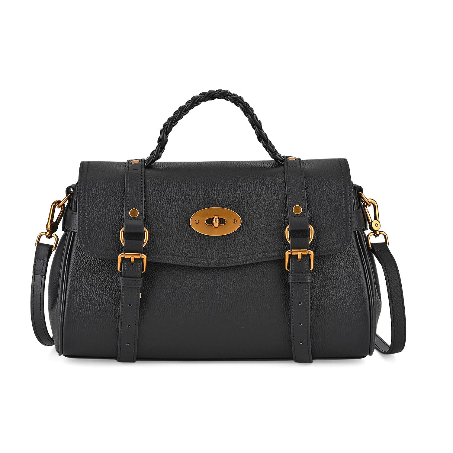 La Marey Signature Genuine Leather Satchel Bag - Black