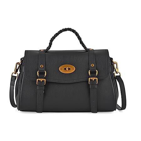 La Marey Signature Genuine Leather Satchel Bag - Black