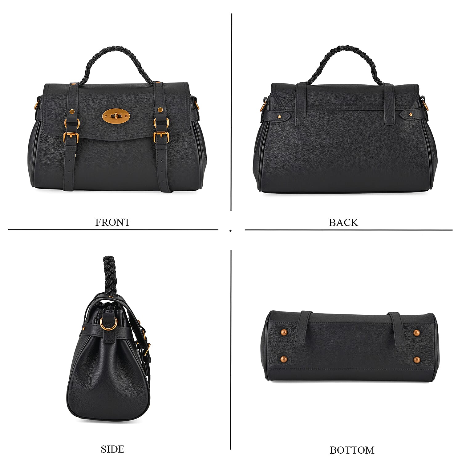 La Marey Signature Genuine Leather Satchel Bag - Black