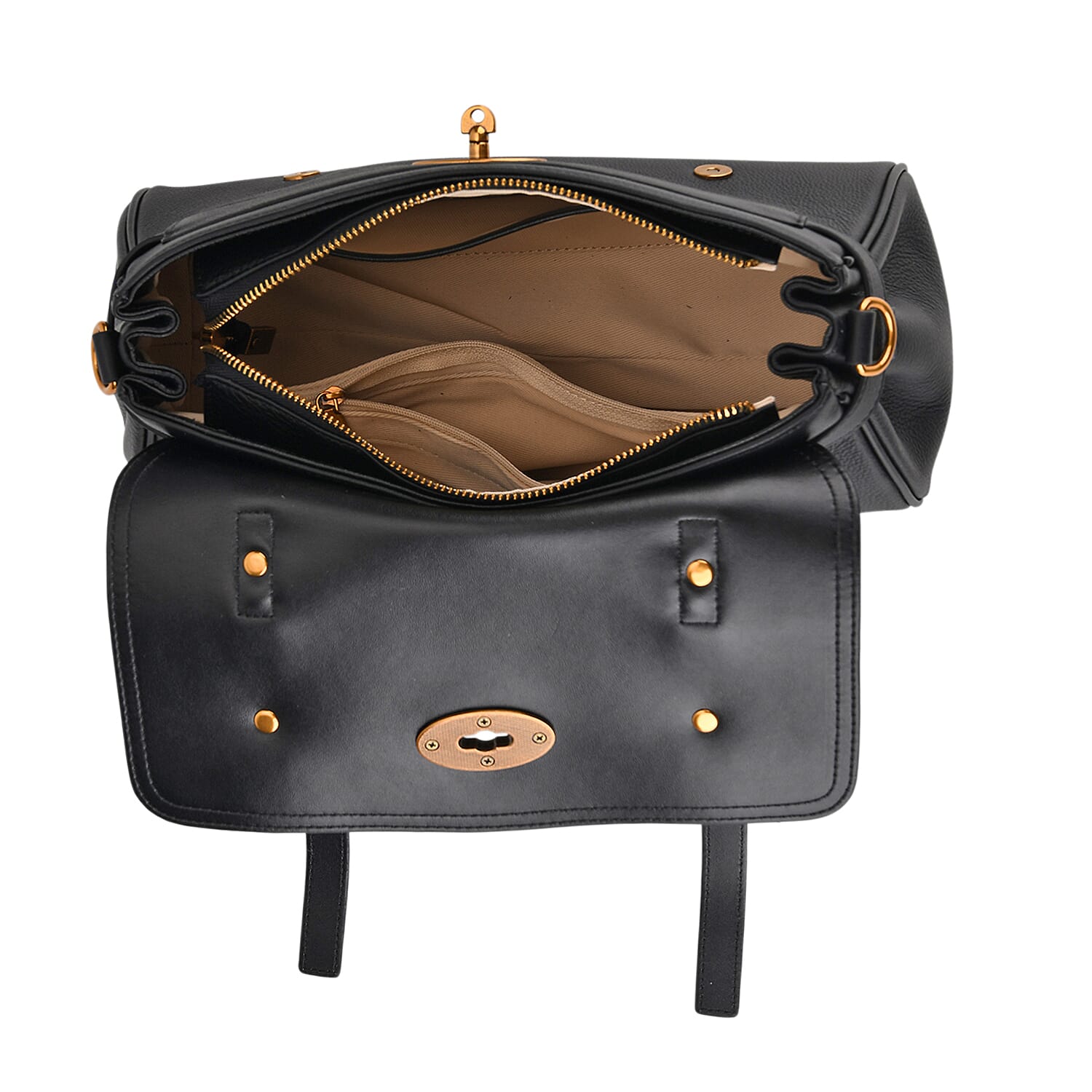 La Marey Signature Genuine Leather Satchel Bag - Black