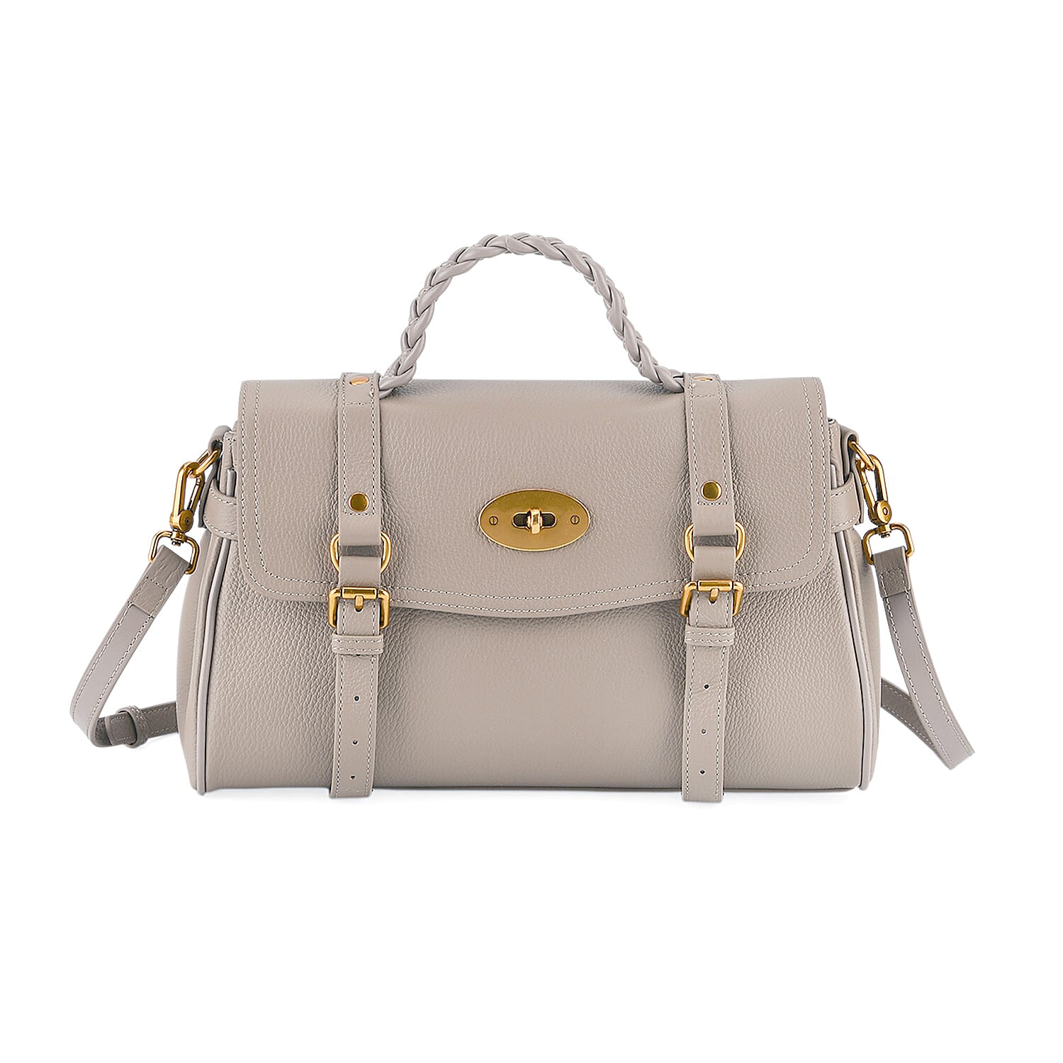 La Marey Signature Genuine Leather Satchel Bag - Beige
