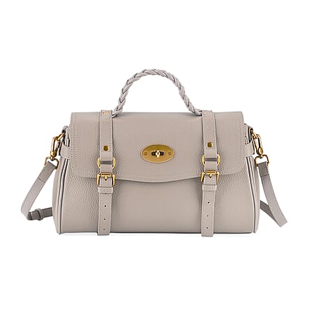 La Marey Signature Genuine Leather Satchel Bag - Beige