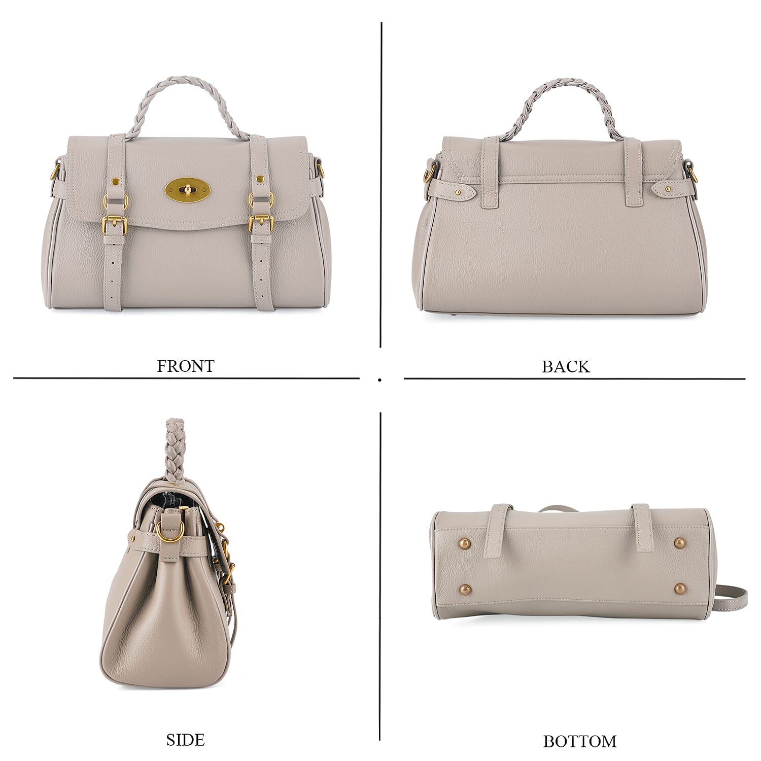 La Marey Signature Genuine Leather Satchel Bag - Beige