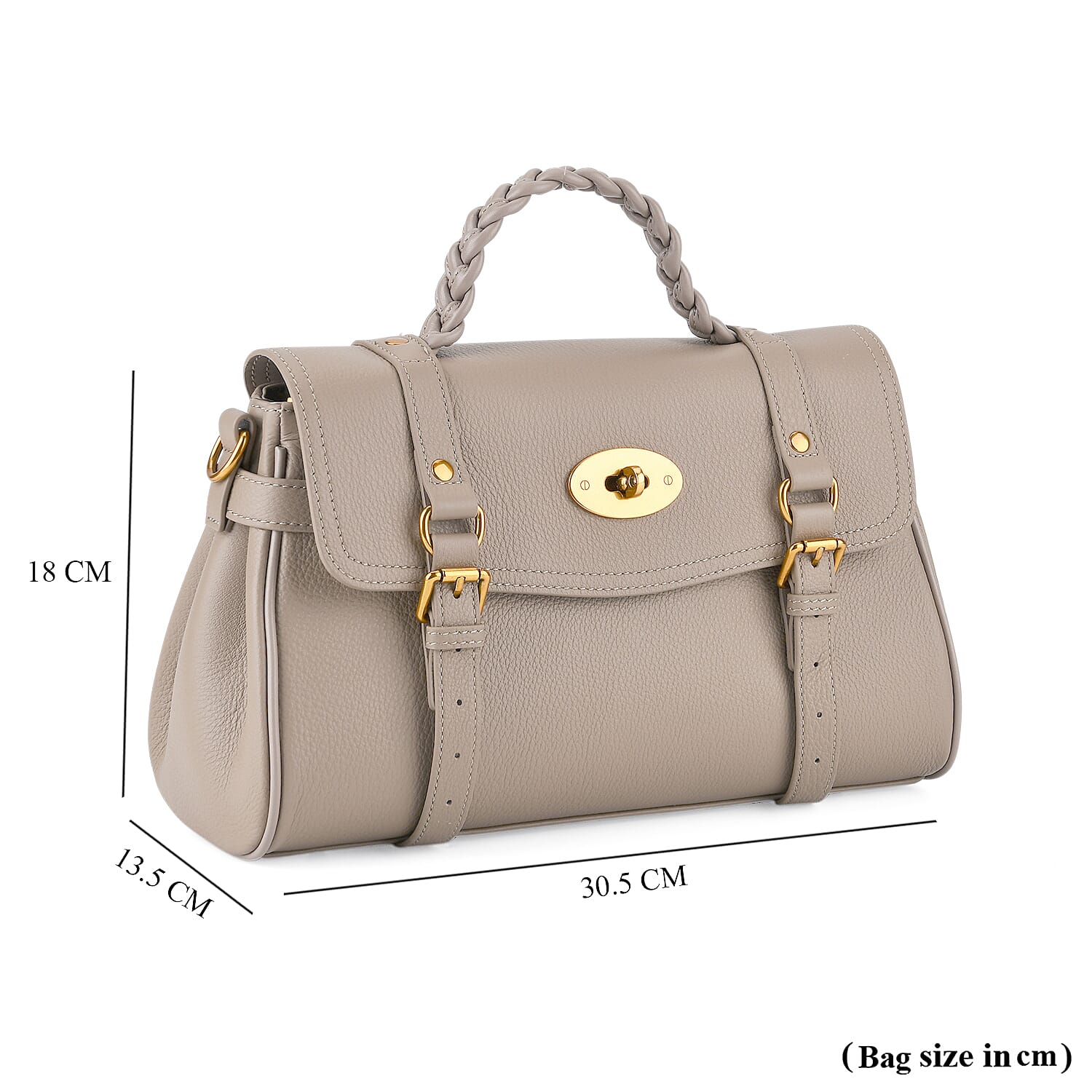 La Marey Signature Genuine Leather Satchel Bag - Beige