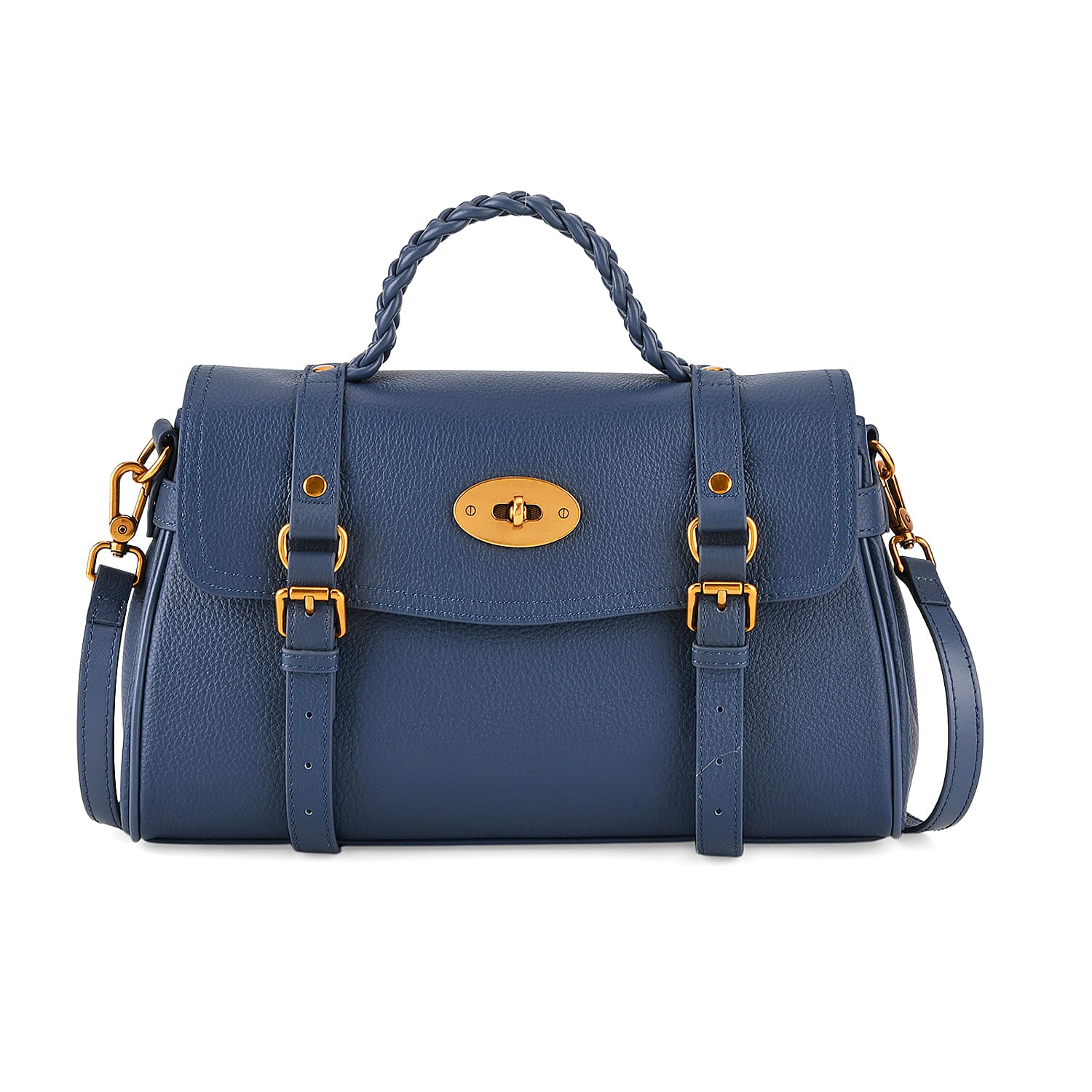 La Marey Signature Genuine Leather Satchel Bag - Blue