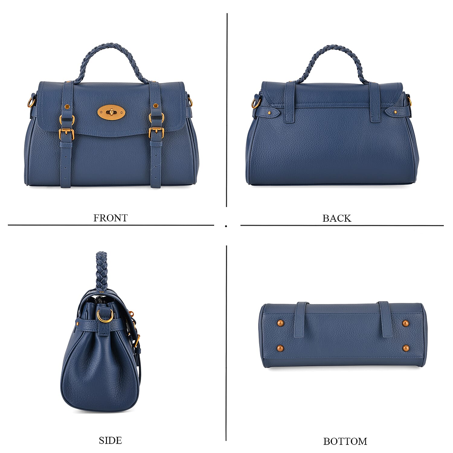 La Marey Signature Genuine Leather Satchel Bag - Blue