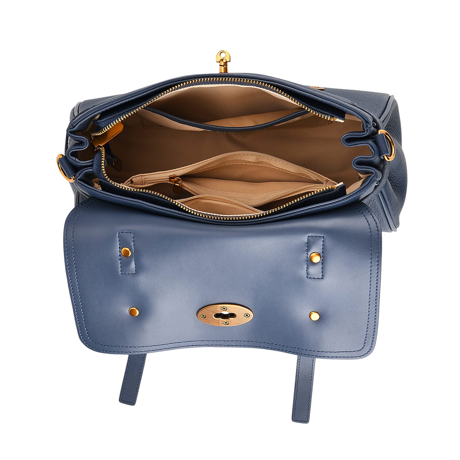 La Marey Signature Genuine Leather Satchel Bag - Blue