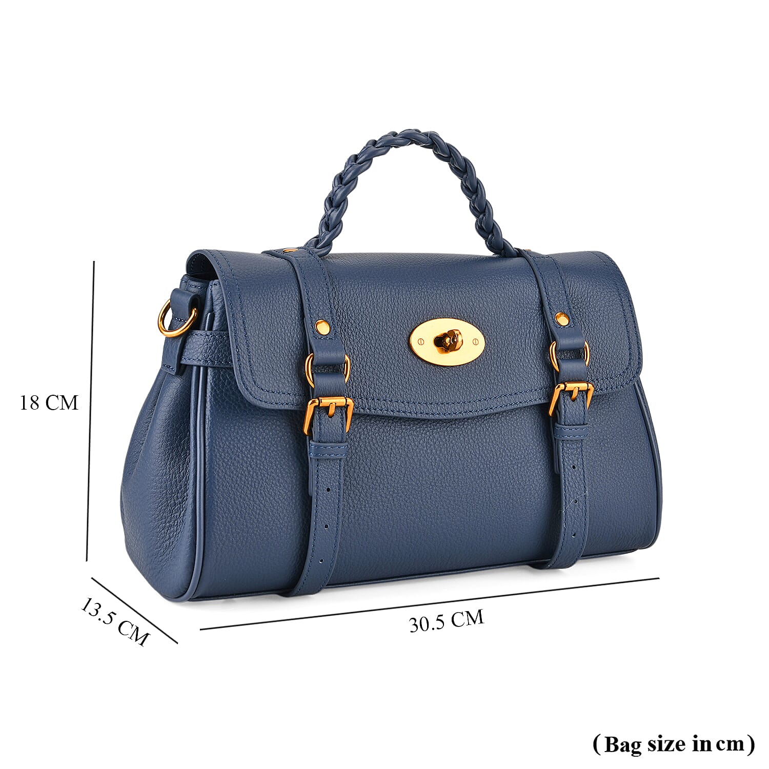 La Marey Signature Genuine Leather Satchel Bag - Blue