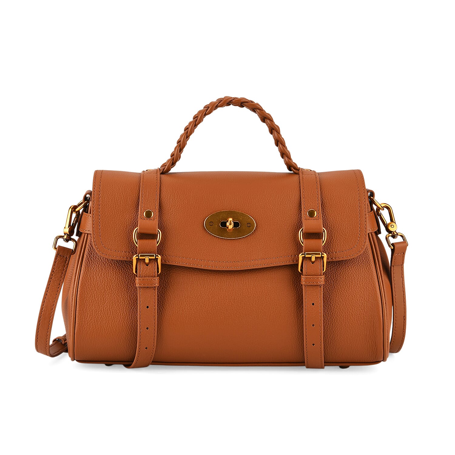 La Marey Signature Genuine Leather Satchel Bag - Tan