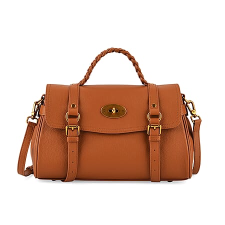La Marey Signature Genuine Leather Satchel Bag - Tan