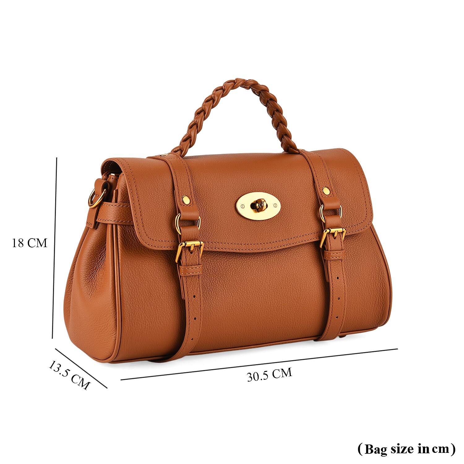 La Marey Signature Genuine Leather Satchel Bag - Tan