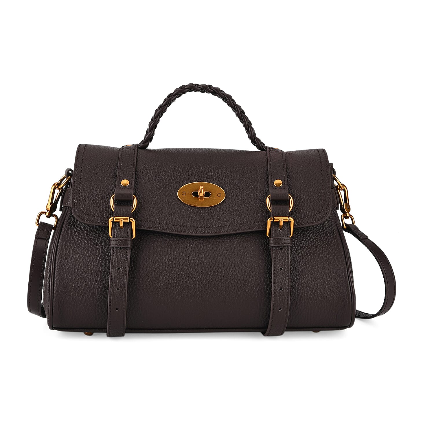 La Marey Signature Genuine Leather Satchel Bag - Coffee