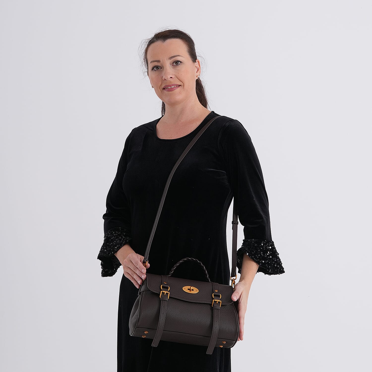 La Marey Signature Genuine Leather Satchel Bag - Coffee