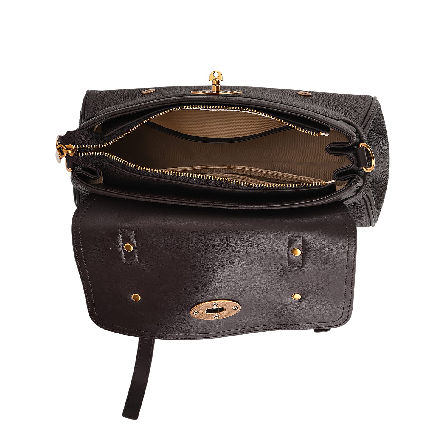 La Marey Signature Genuine Leather Satchel Bag - Coffee