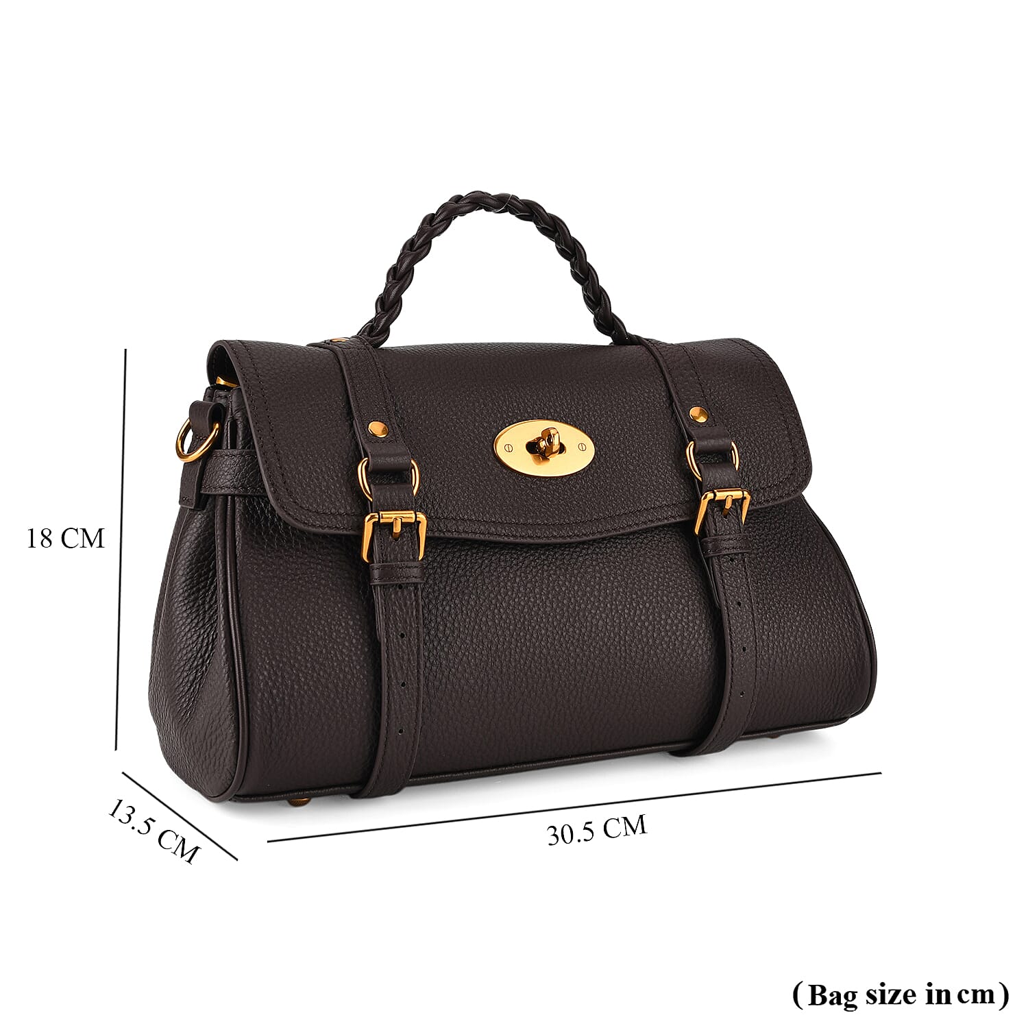 La Marey Signature Genuine Leather Satchel Bag - Coffee