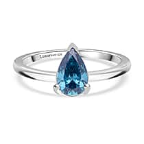 Luxuriant Lab Grown Blue Diamond (VS INTENSE BLUE) Pear Ring in Rhodium Overlay Sterling Silver 1.00 Ct.