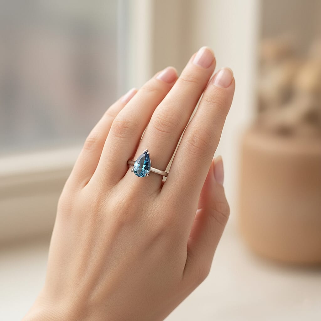 Luxuriant Lab Grown Blue Diamond Ring in Rhodium OverlaySterling Silver  1.000  Ct.