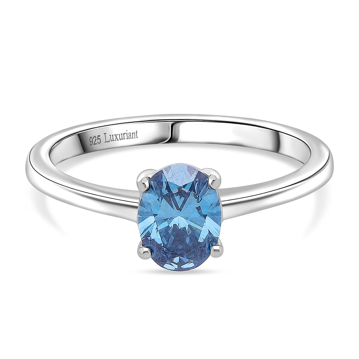 Luxuriant Lab Grown Blue Diamond (SI) Oval Ring in Rhodium Overlay Sterling Silver 1.00 Ct.