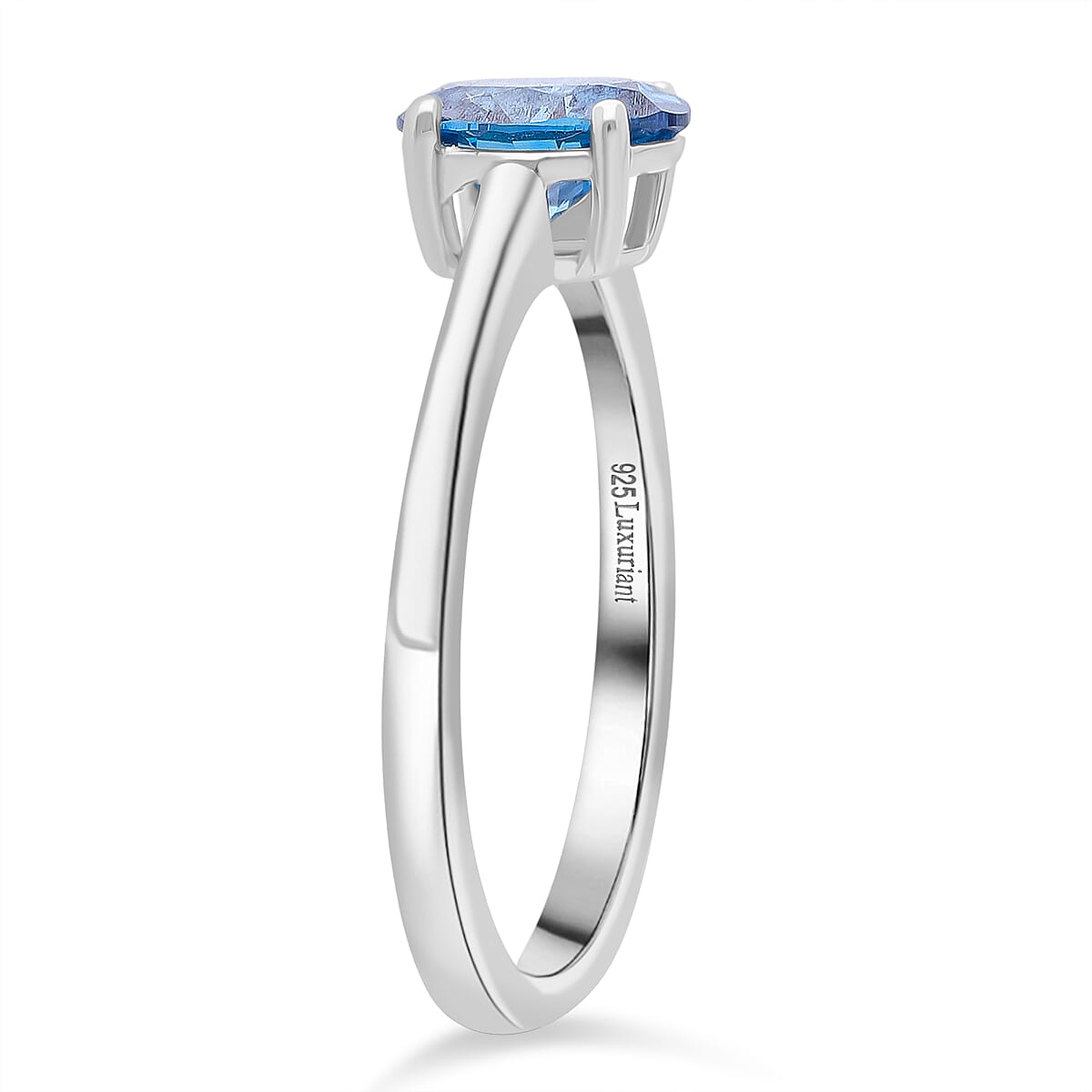 Luxuriant Lab Grown Blue Diamond (SI) Oval Ring in Rhodium Overlay Sterling Silver 1.00 Ct.