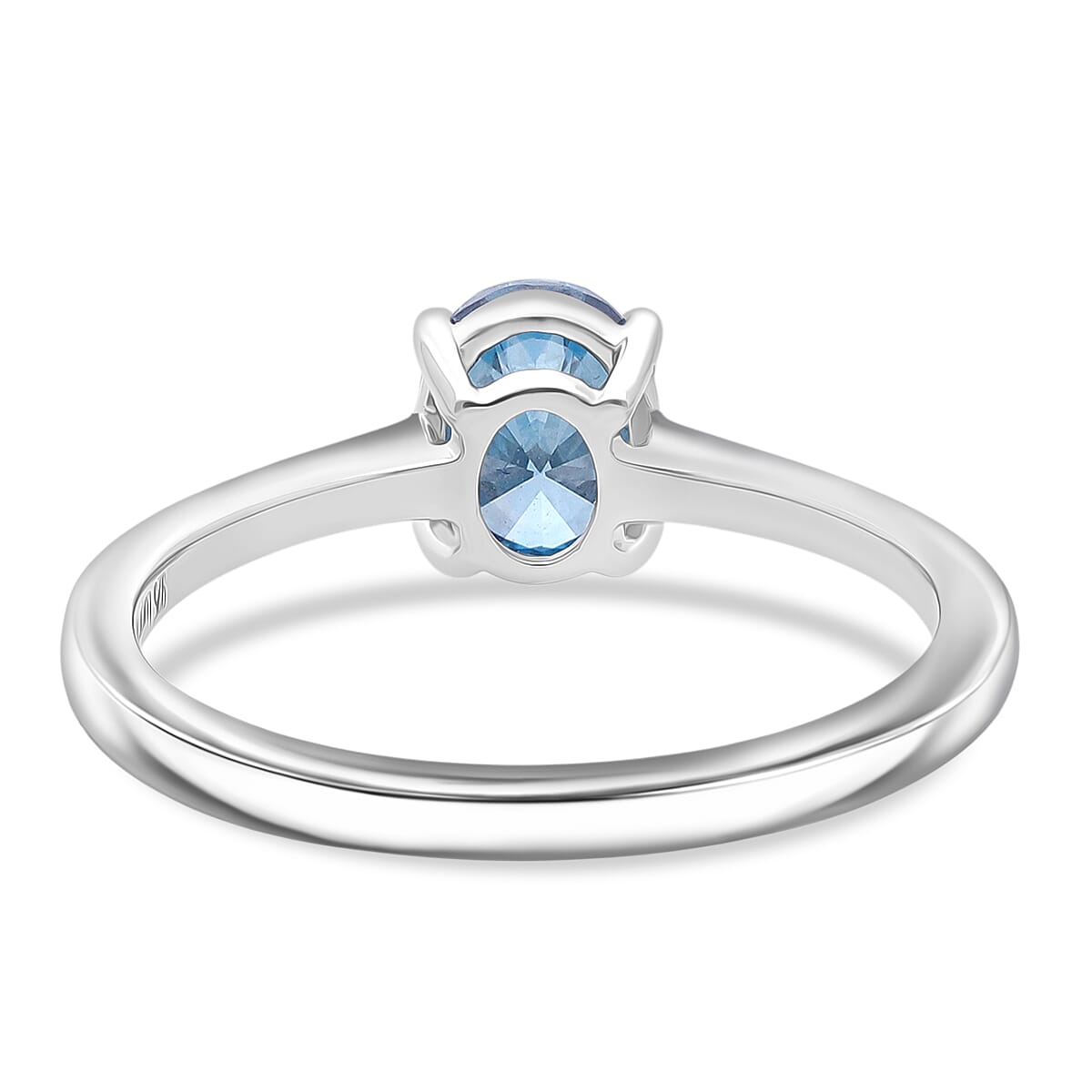 Luxuriant Lab Grown Blue Diamond (SI) Oval Ring in Rhodium Overlay Sterling Silver 1.00 Ct.