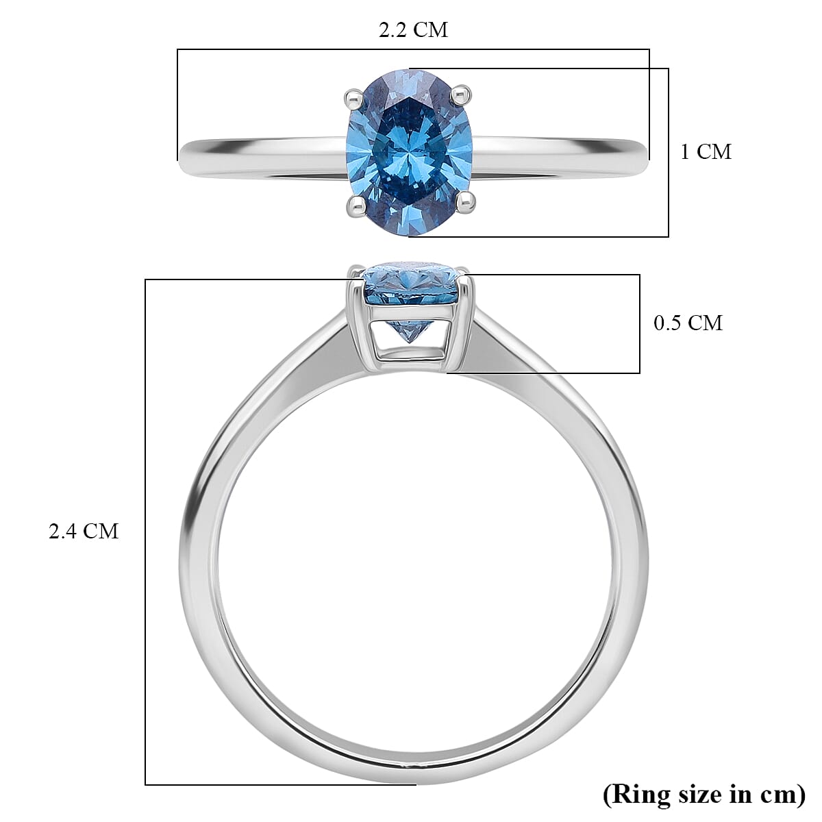 Luxuriant Lab Grown Blue Diamond (SI) Oval Ring in Rhodium Overlay Sterling Silver 1.00 Ct.