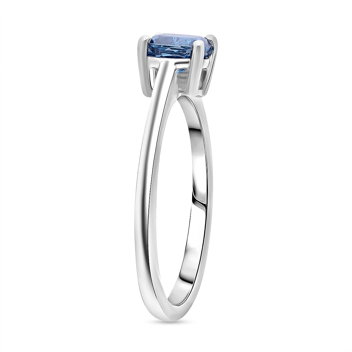Luxuriant Lab Grown Blue Diamond (SI) Cushion Cut Ring in Rhodium Overlay Sterling Silver 1.00 Ct.