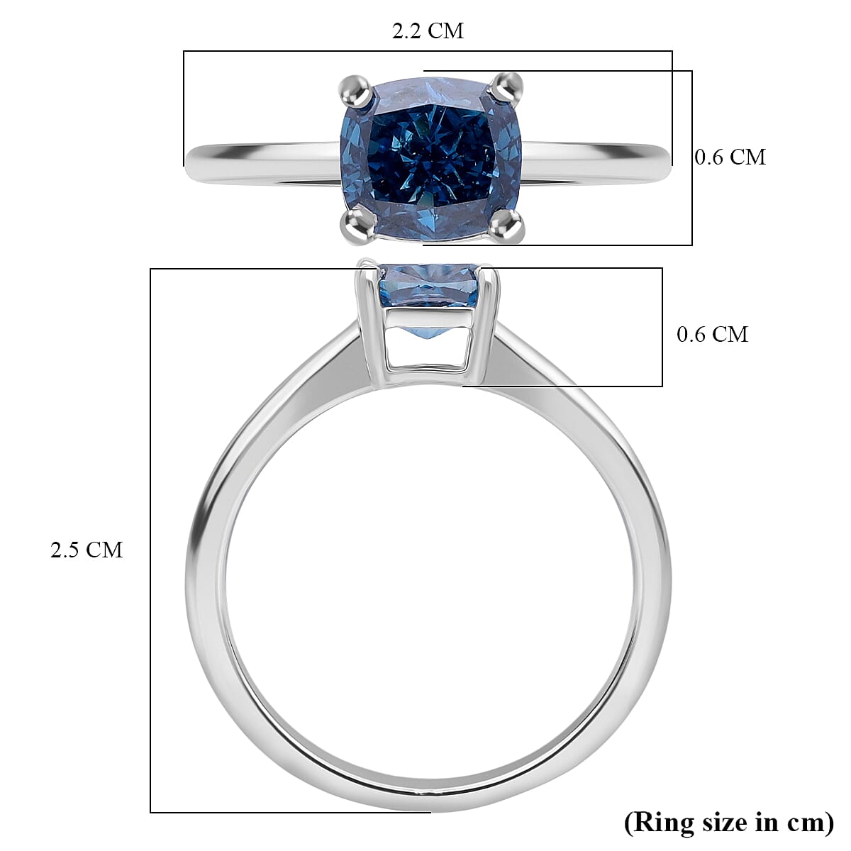 Luxuriant Lab Grown Blue Diamond (SI) Cushion Cut Ring in Rhodium Overlay Sterling Silver 1.00 Ct.