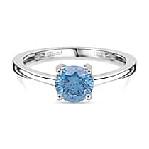 Luxuriant Lab Grown Blue Diamond (VS INTENSE BLUE) Round Ring in Rhodium Overlay Sterling Silver 1.00 Ct.