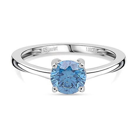 Luxuriant Lab Grown Blue Diamond (SI) Solitaire Ring in Rhodium Overlay Sterling Silver 1.03 Ct.
