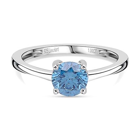 LUXURIANT 1 Ct. Lab Grown Blue Diamond Solitaire Ring in Rhodium Sterling Silver
