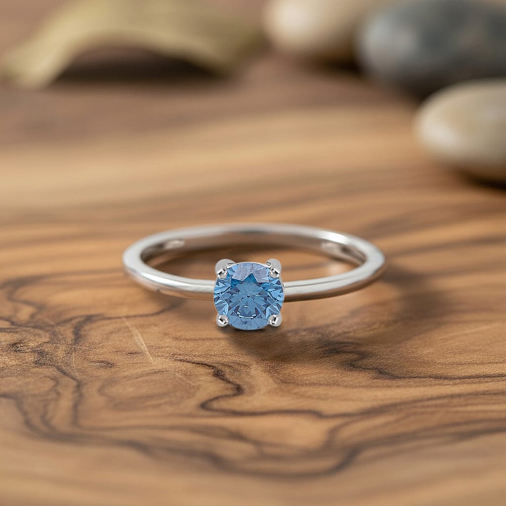 Luxuriant Lab Grown Blue Diamond (VS INTENSE BLUE) Solitaire Ring in Sterling Silver 1.00 Ct.