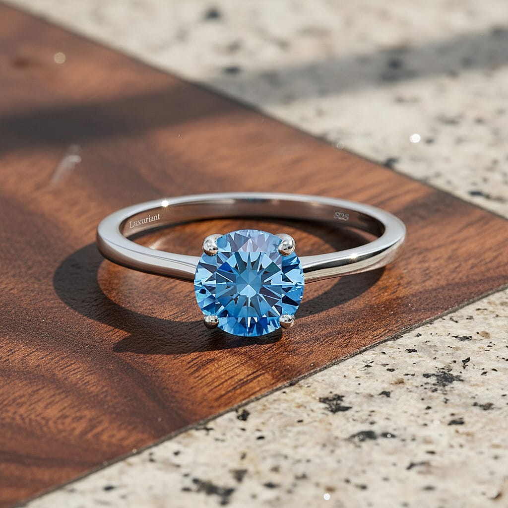 MONSTER DEAL - Luxuriant SGL Certified Lab Grown Blue Diamond (SI Fancy Blue)  Ring in Rhodium Overlay Sterling Silver 2.00 Ct.